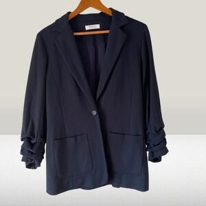 NEW Bailey 44 Adalynn Jacket Midnight Navy Blue Ruched Sleeve Blazer Medium
